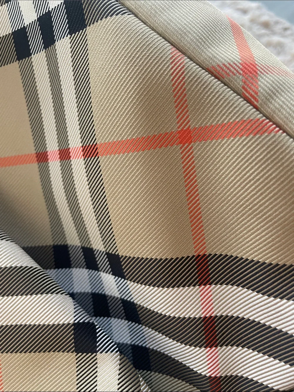 Burberry Beige Check Backpack with Navy and Coral Accents